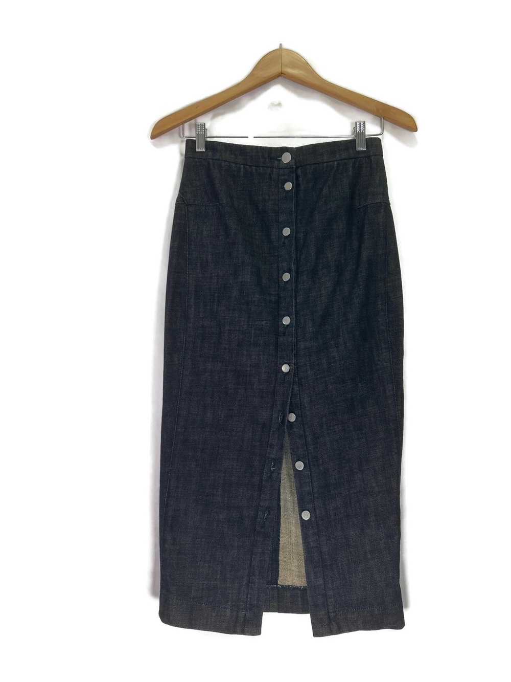 J BRAND hussein chalayan Sexy Black Denim Button Down Midi Skirt 25